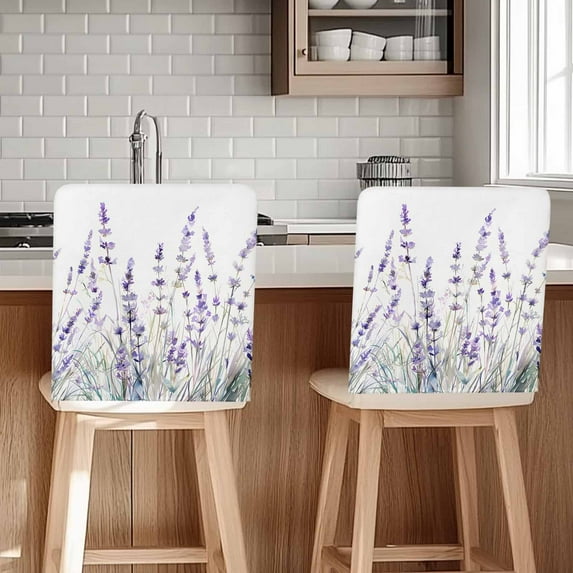 Spring Flower Chair Covers Set of 4 Vintage Purple Lavender Plant Chair Back Covers Stretch Removable Washable Slipcovers Protector for Dining Room Kitchen Party Decor