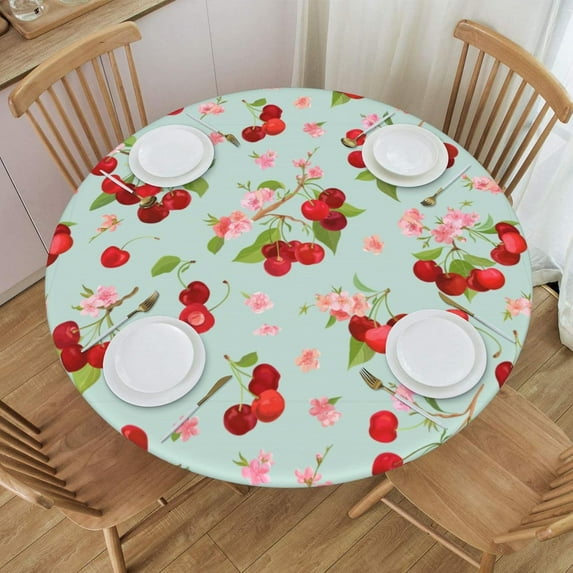 Spring Flower Cherry Round Fitted Tablecloth with Elastic 52 Inch