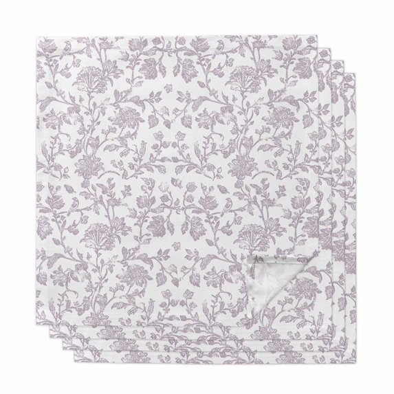 Spring Flower Cloth Napkins, Vintage Farmhouse Light Purple Boho Leaf Washable and Reusable Dinner Napkins Set of 4, Table Napkin for Kitchen Party Birthday Wedding Hotel Housewarming 20"x20"