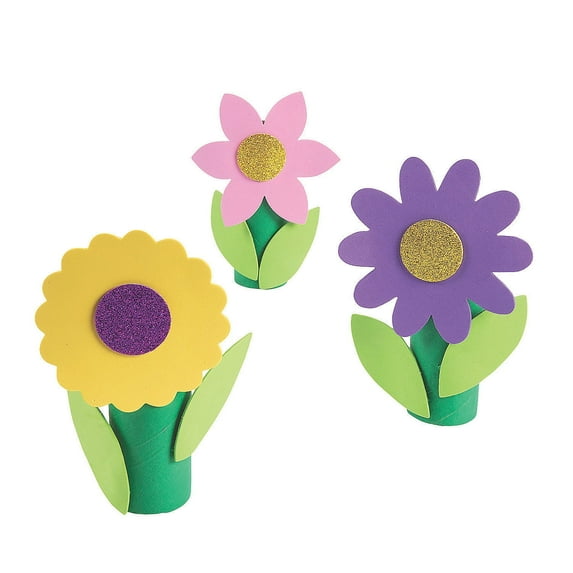 Fun Express Spring Flower Craft Kit - Fun Crafting Activity for Kids DIY Projects Classroom & Parties - Creative Spring Flower Designs for Seasonal Crafts & Decorations - 12 Pieces