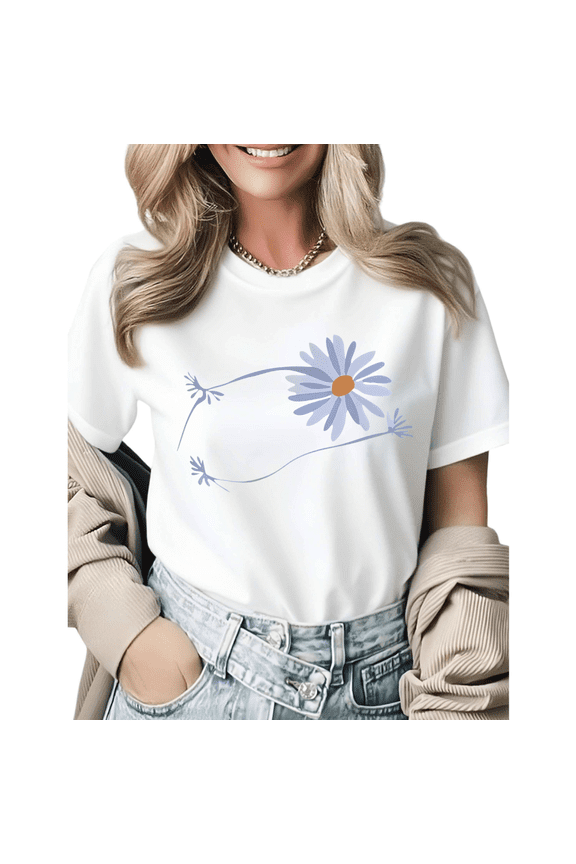 Spring Flower Daisy Graphic Tees Womans Tshirt Shirts Black White S-5XL Tops