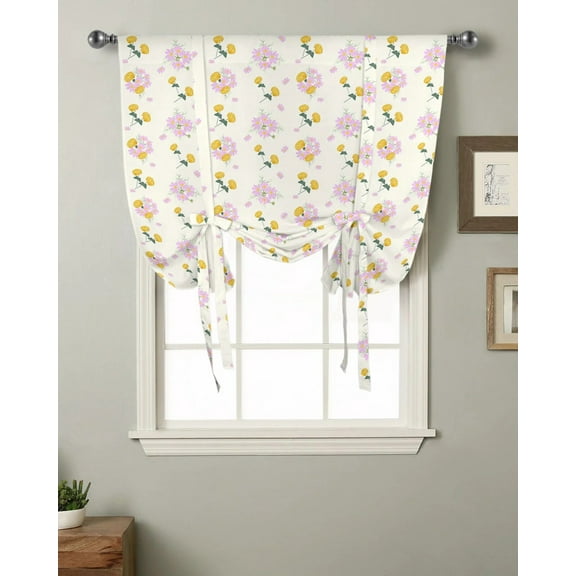 Spring Flower Farmhouse Window Curtain for Living Room Kitchen Tie-up Roman Curtain Home Decor Balcony Blinds Drapes
