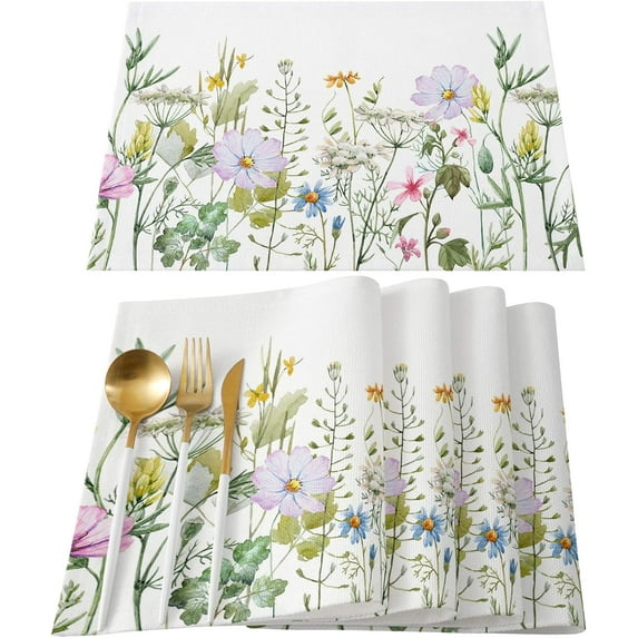 Spring Flower Floral Placemats Set of 6,Non Slip Washable Table Mats Set, Colorful Spring Table Placemats for Kitchen Dining Table,Wedding Holiday Party Decoration