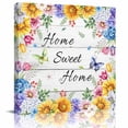 thumbnail image 1 of Spring Flower Framed Canvas Wall Art, Home Sweet Home Sunflower Tulip Daisy Butterfly Wood Grain Wall Art Painting for Living Room Bedroom Home Decor, 8”x8”, Office Artwork Print, 1 of 9