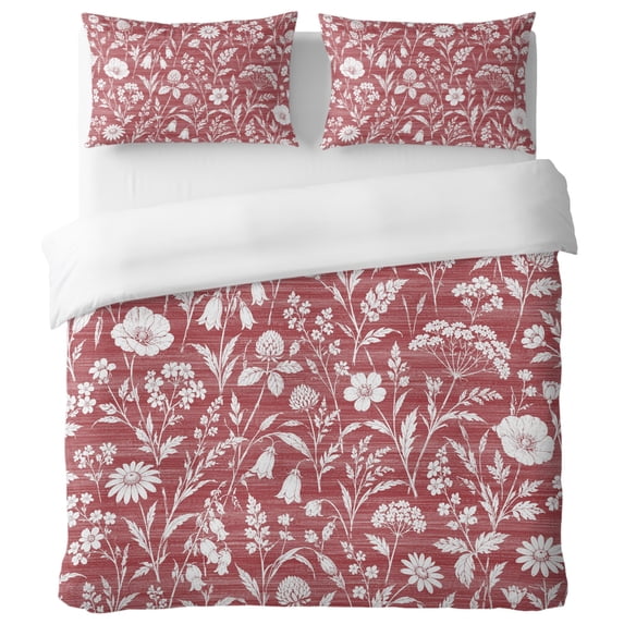 Create Leaf Spring Spring Flower Full Duvet Cover Set, Botanical Leaf Poppy Floral Country ...