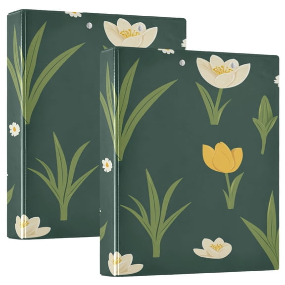 Spring Flower Garden 12.4x10.6in PVC Round Ring Binder, D-Ring 3-Hole, Metal Clip, 200 Sheets