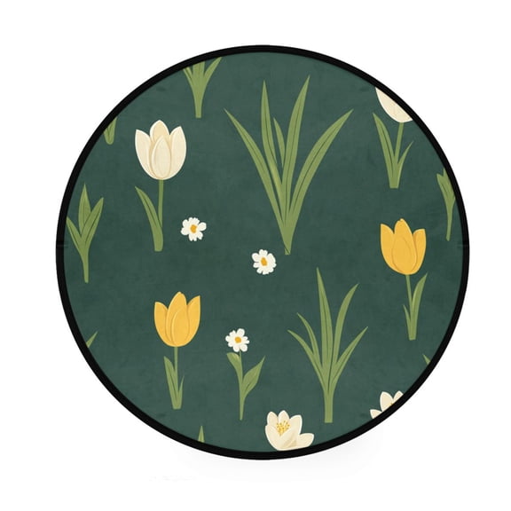 Spring Flower Garden Memory Foam Bath Mat 36" Absorbent Rug with Non Slip Base and 4 Bonus Pads