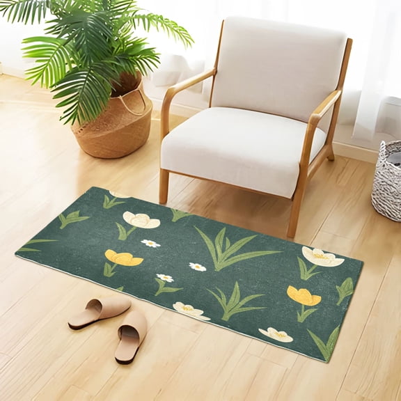 Spring Flower Garden Plush Absorbent Bath Mat Non Slip TPR Backing 39"x20" Soft Durable