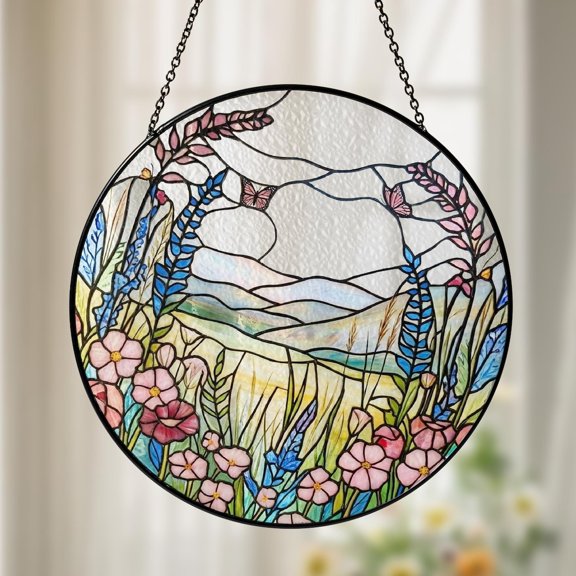 Spring Flower Glass Suncatcher v7, Floral Window Hanging Art, Nature Lover Home Decor, 3.5 in