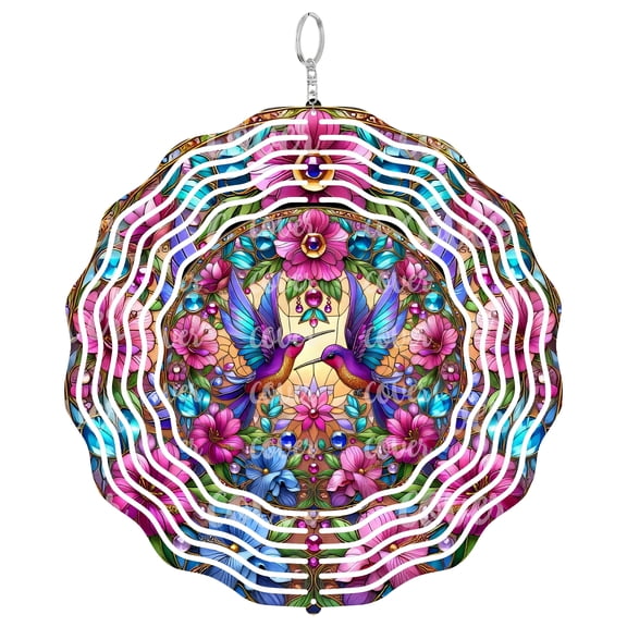 Spring Flower Hummingbird 3D Wind Spinner Kinetic Art Hanging Nature Bird Garden Decor