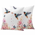 thumbnail image 1 of Spring Flower Hummingbird Pillow Covers 2 Pack Watercolor Floral Bird Butterfly Pillowcase Waterproof Outdoor Throw Pillow Cover for Patio Garden Square Cushion 24”x24”, 1 of 9