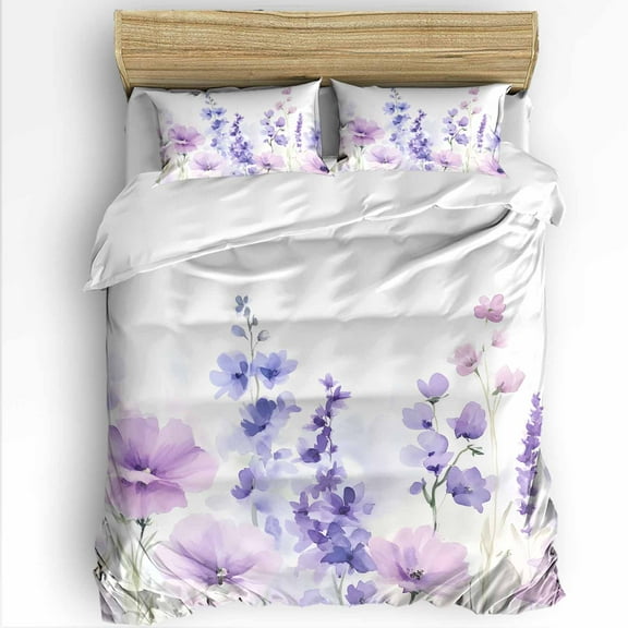 Spring Flower King Size Comforter Set, Idyllic Purple Lavender Soft Bedding for All Seasons, 4 Pcs Bed Set with 1Comforter (90"x106") ,1 Sheet(94"x116"), 2 Pillowcases (19"x35")