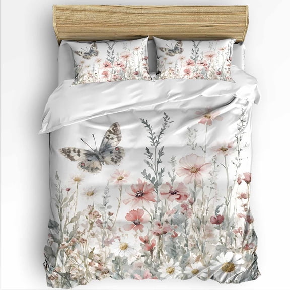 Spring Flower King Size Comforter Set, Vintage Botanical Foral Leaf Butterfly Nature Soft Bedding for All Seasons, 4 Pcs Bed Set with 1Comforter (90"x106") ,1 Sheet(94"x116"), 2 Pillowcases (19"x35")