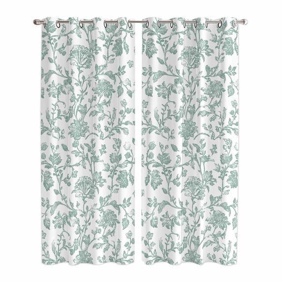Spring Flower Kitchen Curtains 96 Inch Length, Vintage Farmhouse Turquoise Boho Leaf Grommet Top Bedroom Living Room Curtains, Light Filtering Cafe Curtain Drapes 2 Panels Set 104''x96''