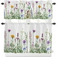 thumbnail image 1 of Spring Flower Kitchen Curtains and Valances Set, Purple Yelllow WildFlower Rod Pocket Window Valance 18 Inch Plants Farmhouse Window Curtain Panels for Living Room Bedroom Laundry, 27.5x36in, 3 Pieces, 1 of 6