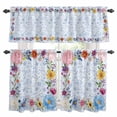 thumbnail image 1 of Spring Flower Kitchen Curtains Valances and Tiers Set of 3 Country Farm Watercolor Red Pink Blue Floral Green Leaf Tier Curtains and Valance with Rod Pocket for Small Windows, 27.5"x24", 1 of 9