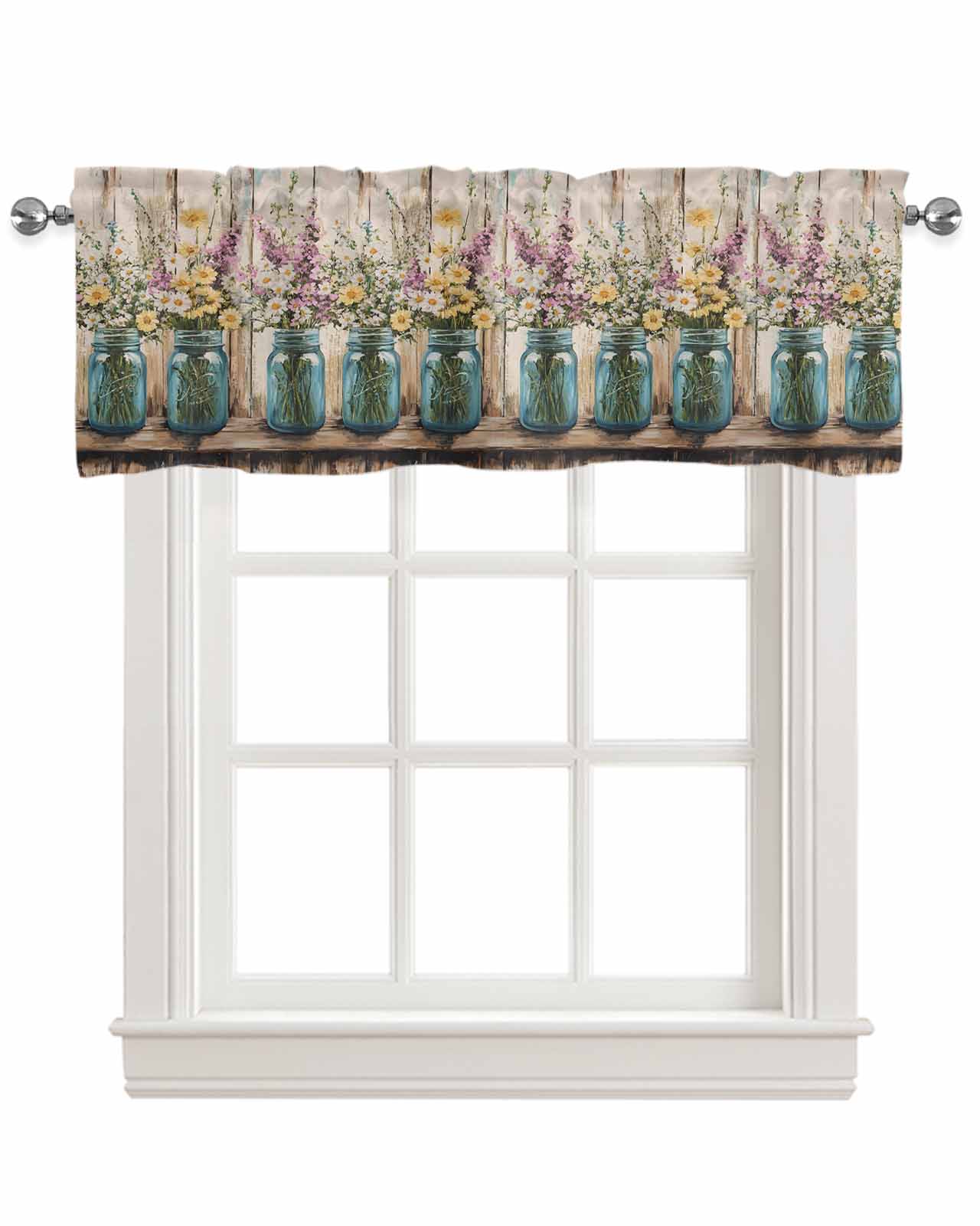 Spring Flower Kitchen Valances for Windows Farmhouse Linen Window ...