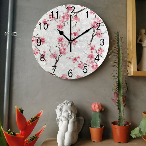 Spring Flower Kitchen Wall Clock, Silent Non Ticking 10 Inch Wall Clocks Battery Operated, Modern Coastal Style Clock Decor for Living Room, Home, Bedroom, Bathroom