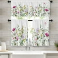 thumbnail image 1 of Spring Flower Kitchen Window Curtains Valance and Tier Set 36 Inch, Pink and Purple Floral 3 Piece Set Short Curtains for Window, Summer Window Treatment Tiers for Living Room Bedroom, 1 of 6