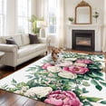 thumbnail image 1 of Spring Flower Large Area Rugs 5x8 ft Watercolor Retro White Pink Floral Green Leaf Plant Washable Rug Non Slip Indoor Carpet Absorbent Floor Mat for Living Room Bedroom Dining Room, 1 of 9