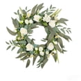 thumbnail image 1 of Spring Flower and Leaf Wreath, Pink and White Artificial Floral Front Door Decor, Large Indoor Outdoor Home Garden Wall Hanging for Seasonal and Party Decoration, 1 of 9