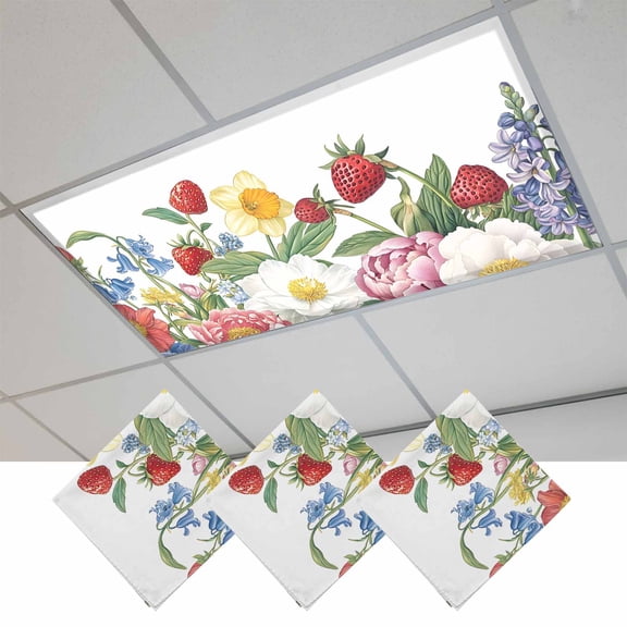 Spring Flower Magnetic Fluorescent Light Covers for Ceiling Lights 2x4 Feet, Watercolor Floral Summer Botanical Office Classroom Kitchen Drop Ceiling Light Covers Lighting Filters Shade Panel 3 Packs