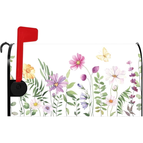 Spring Flower Mailbox Magnetic Cover Standard Size 18x21 Inch Pink Daisy Watercolor Floral Mail Box Wrap Summer Flower Mailwraps Botanical Waterproof Post Box Cover Outdoor Garden Yard