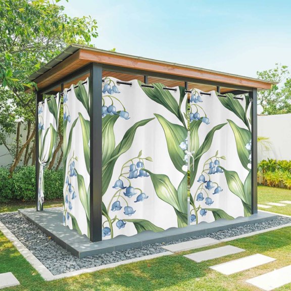 Spring Flower Outdoor Curtains for Patio Waterproof, Campanula Isophylla Leaf Rustic Grommet Curtains for Porch Outside Privacy Drape for Gazebo Garden Pergola, 1 Panel, 54x84in