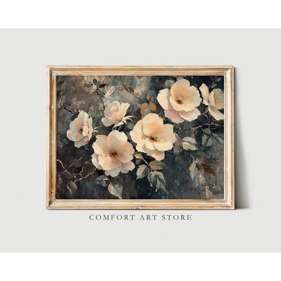 Spring Flower Painting Wildflower Print Antique Dark Easter Decor Floral Spring Wall Art Vintage Botanical Printable Summer Farmhouse Decor, F243, Unframed Poster Size 8x12