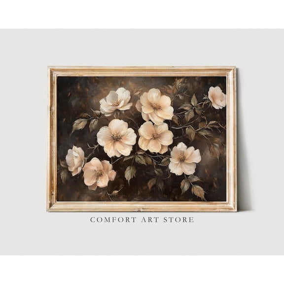 Spring Flower Painting Wildflower Print Antique Dark Easter Decor Floral Spring Wall Art Vintage Botanical Printable Summer Farmhouse Decor, F248, Stretched Canvas Size 16x24