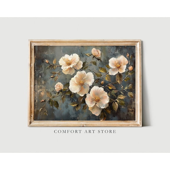 Spring Flower Painting Wildflower Print Antique Dark Easter Decor Floral Spring Wall Art Vintage Botanical Printable Summer Farmhouse Decor, Unframed Poster Size 24x36