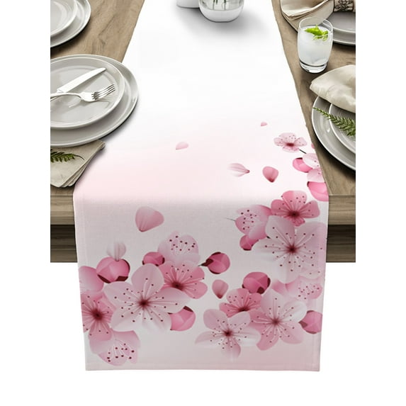Spring Flower Peach Blossom Pink Cherry Blossoms Table Runner Home Wedding Table Mat Centerpieces Decoration Dining Tablecloth