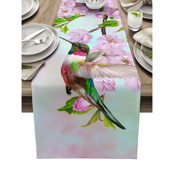 Spring Flower Peach Blossom Pink Cherry Blossoms Table Runner Home Wedding Table Mat Centerpieces Decoration Dining Tablecloth