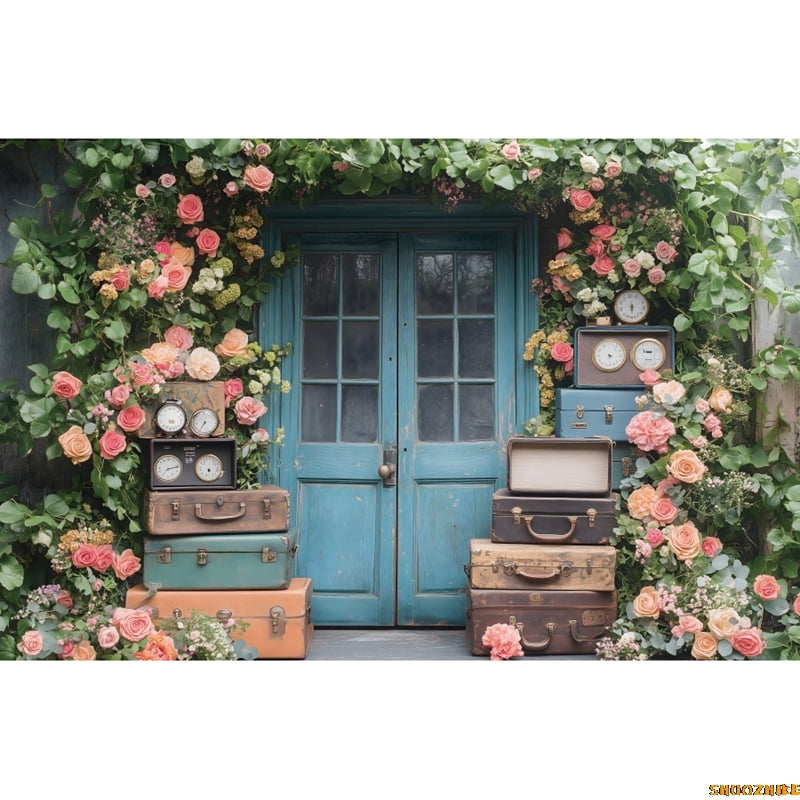 Spring Flower Photography Background Flower Balloons Luggage Boxes Kids ...