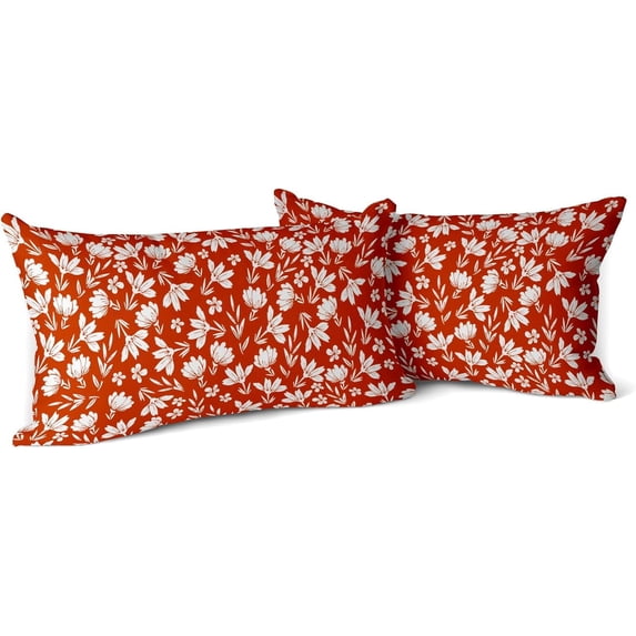 Spring Flower Pillow Covers 12x20 Set of 2 Rustic Cute Small Floral Red Cream Decorative Throw Pillows Outdoor Pillowcase Farmhouse Velvet Cushion Case Decor for Home Sofa Couch Bed