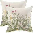 thumbnail image 1 of Spring Flower Pillow Covers 16 X 16 Inch Set of 2, Sage Green Leaves Floral Throw Pillow Covers Wildflower Herbs Plant Outdoor Farmhouse Decorative Pillows for Couch Sofa Home, 1 of 6