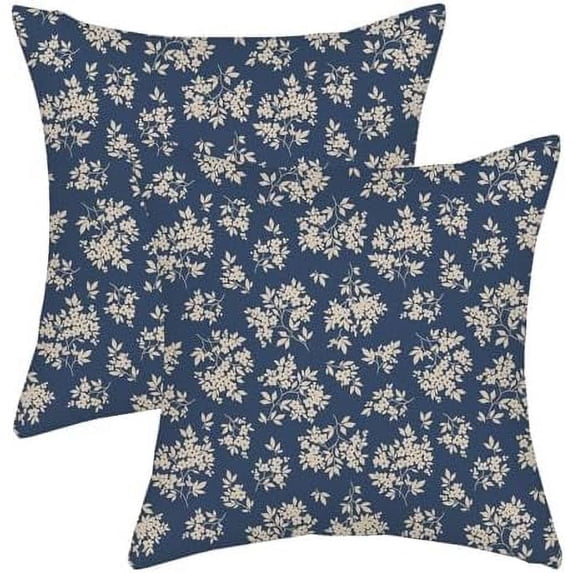 Spring Flower Pillow Covers 16x16 Chinoiserie Navy Blue Floral Farmhouse Decor Throw Pillows Case for Couch Seasonal Pillowcase Outdoor Decorative Cushion Case for Sofa Bed Decorations Set of 2