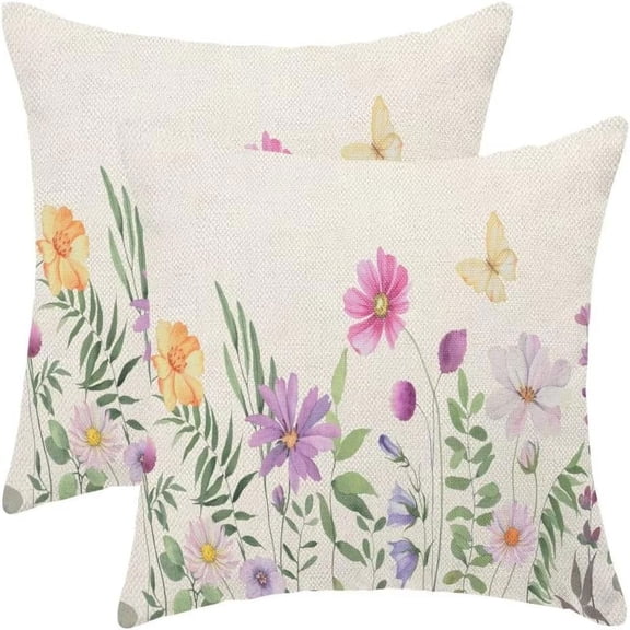 Spring Flower Pillow Covers 20 X 20 Inch Set of 2, Farmhouse Colorful Floral Throw Pillow Covers Outdoor Spring Decorative Pillowcase for Couch Home Sofa Living Room