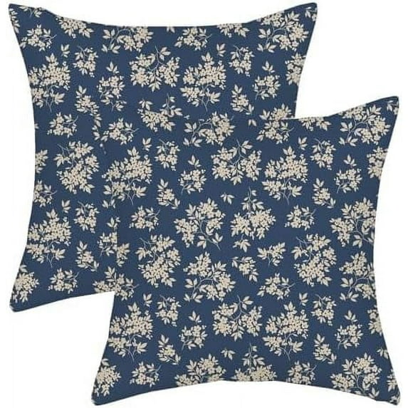 Spring Flower Pillow Covers 20x20 Chinoiserie Navy Blue Floral Farmhouse Decor Throw Pillows Case for Couch Seasonal Pillowcase Outdoor Decorative Cushion Case for Sofa Bed Decorations Set of 2