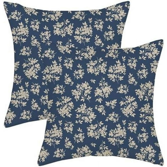 Spring Flower Pillow Covers 20x20 Chinoiserie Navy Blue Floral Farmhouse Decor Throw Pillows Case for Couch Seasonal Pillowcase Outdoor Decorative Cushion Case for Sofa Bed Decorations Set of 2