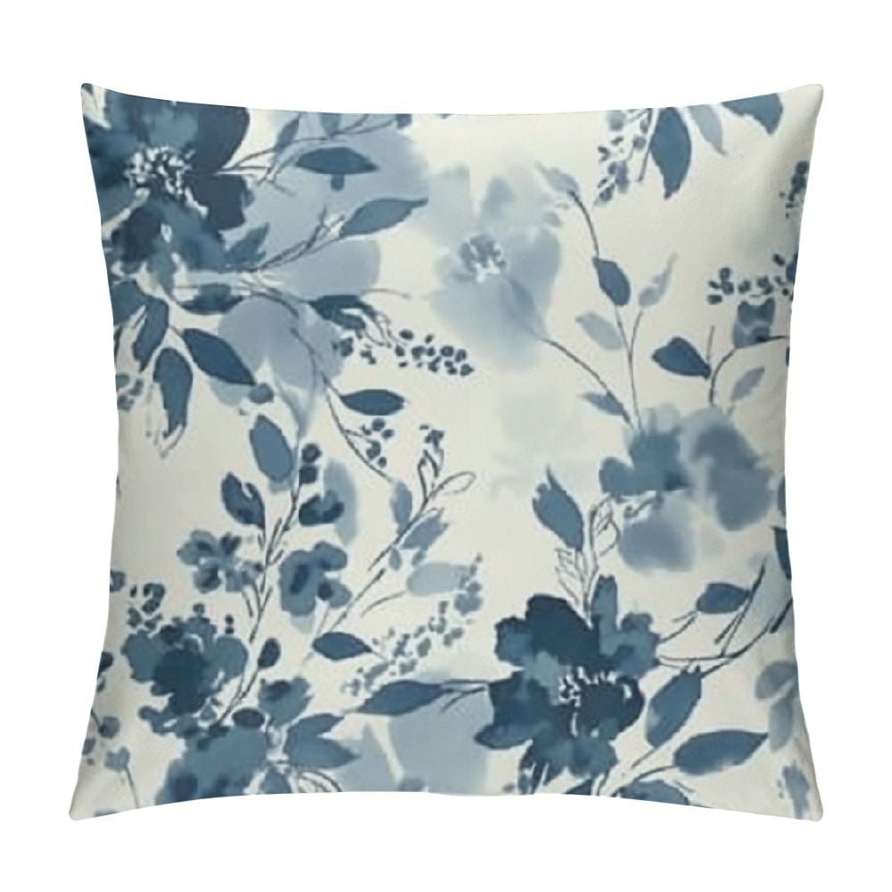 Spring Flower Pillow Covers Watercolor Navy Blue Floral Farmhouse Decor