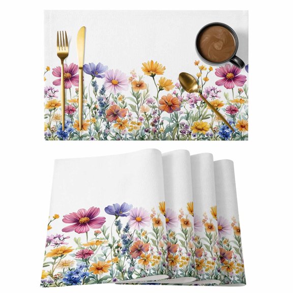 Spring Flower Placemats Set of 12, Watercolor Floral Vine Leaf Plant Hand-painted Farmhouse Non-Slip Place Mats Washable Table Mats for Kitchen Dining Table Decorations Indoor/Outdoor