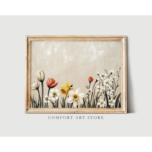 Spring Flower Print Easter Spring Flower Antique Spring Flower Painting Farmhouse Decor Moody Floral Wall Art Vintage Botanical Printable, F234, Stretched Canvas Size 12x18