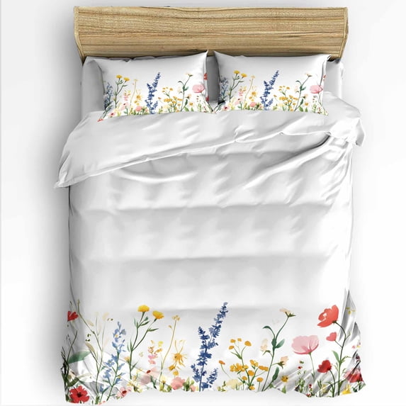 Spring Flower Queen Size Comforter Set, Floral Watercolor Hand-painted Modernism Soft Bedding for All Seasons, 4 Pcs Bed Set with 1Comforter (90"x92") ,1 Sheet(94"x116"), 2 Pillowcases (19"x29")