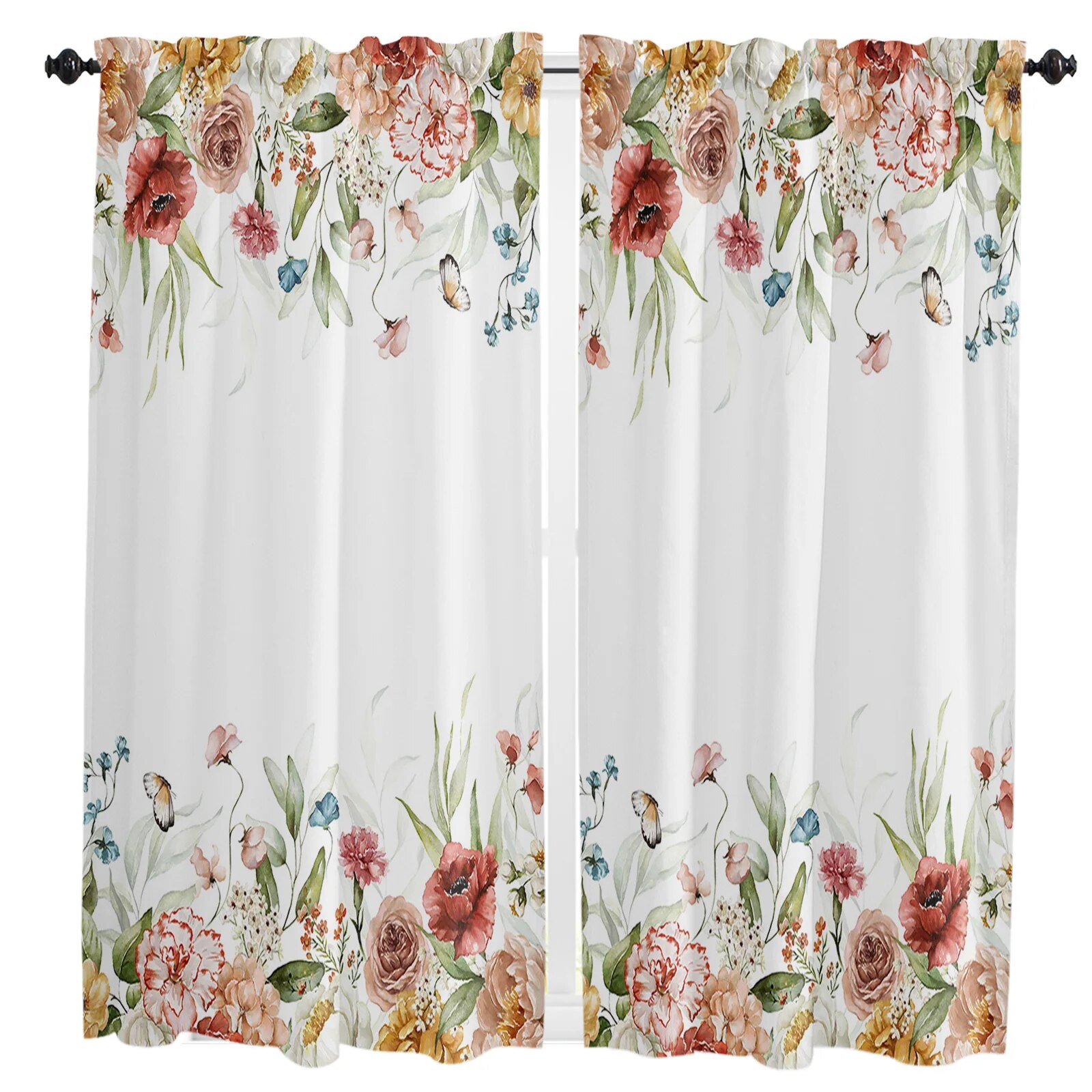 Spring Flower Rose Small Curtain Rod Pocket Short Curtains Half Drapes ...