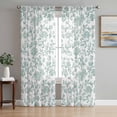 thumbnail image 1 of Spring Flower Semi Sheer Curtains 63 Inch Length 2 Panels Set, Vintage Farmhouse Turquoise Boho Leaf Sheer Kitchen Curtain Privacy Voile Window Curtain for Living Room Bedroom Rod Pocket Drapes, 1 of 7