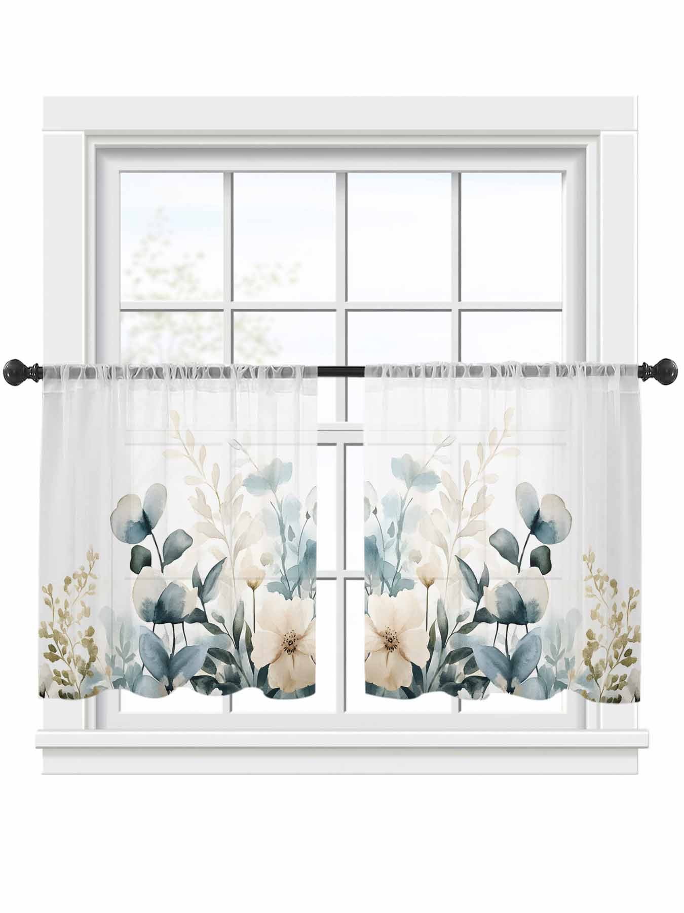 Spring Flower Sheer Curtains 2 Panels Set Rustic Watercolors ...
