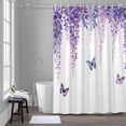 thumbnail image 1 of Spring Flower Shower Curtain for Bathroom Decor, Vintage Watercolor Purple Wisteria Floral Butterfly Waterproof Fabric Shower Curtain, 72"x96" Set with 12 Hooks, 1 of 9