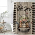thumbnail image 1 of Spring Flower Shower Curtain Set, Waterproof Shower Curtains for Bathroom, Farmhouse Vintage Truck Black Plaid Wood Grain Washable Fabric Bath Curtain for Bathtub Decoration with Hooks 54x78 Inches, 1 of 9