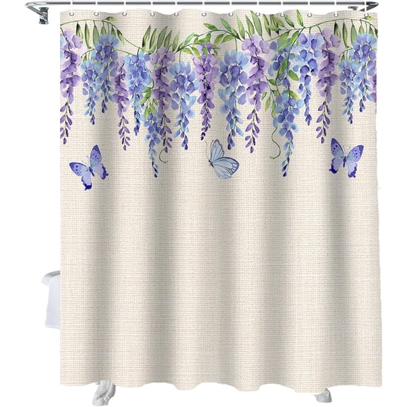 Spring Flower Shower Curtain, Watercolor Vintage Shower Curtain Set with Hooks, Winter Holiday Waterproof Fabric Shower Curtains for Bathroom Decor, 36x72 Inch Bath Curtain